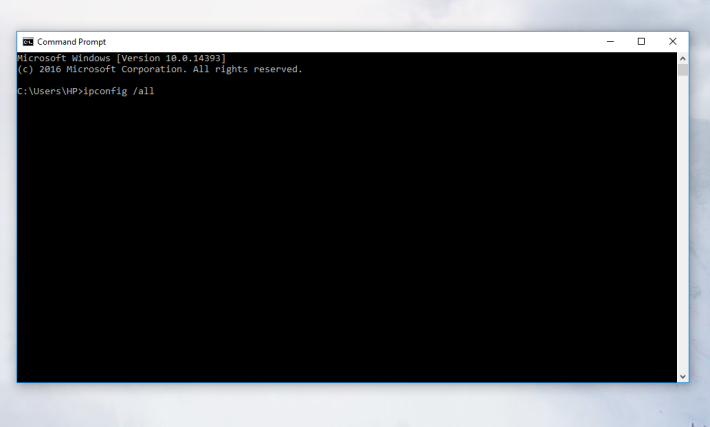 輸入「ipconfig /all」，可以檢視現時的網絡設定。