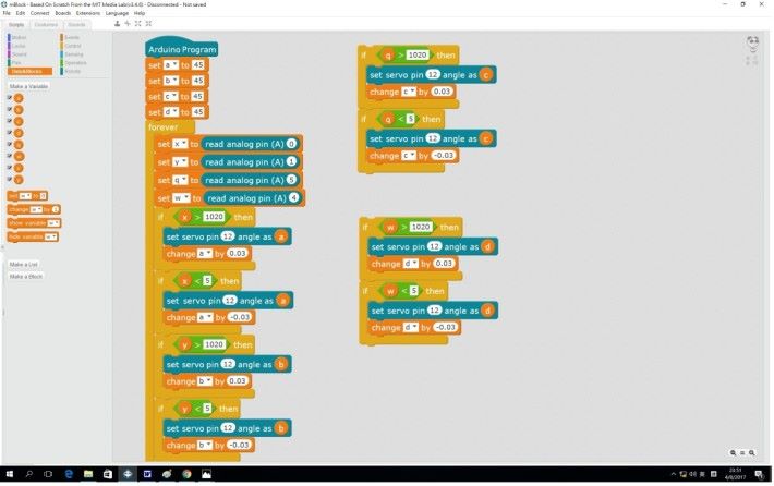 Step 6: 把 q 改為 w ， c 改為 d ，現在已成功製作控制第四個伺服馬達的方塊。