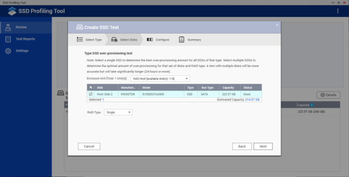 先在 SSD Profiling Tool 選擇 SSD 作測試。