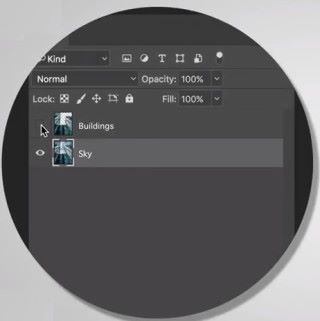 在圖層面板，點選「sky」圖層以取消隱藏；並隱藏 「building」 圖層。