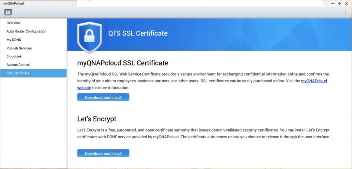 如果你希望透過互聯網接入 NAS 來 Qsync 的話，那你應該要同時在 myQNAPcloud 設定 SSL 證書以提供加密連線，個人使用用的話，選用免費的 Let's Encrypt 的證書已經足夠。