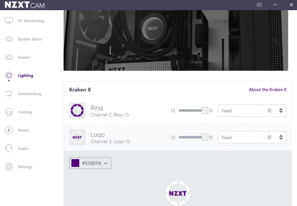 可在 NZXT CAM 程式改動 RGB 燈效。