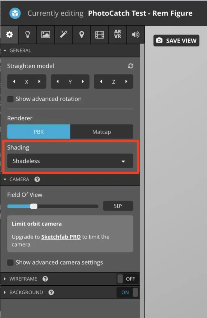 上載到 Sketchfab 修改 3D 設定,將 Shading 改為 Shadeless ,效果就會好一些。