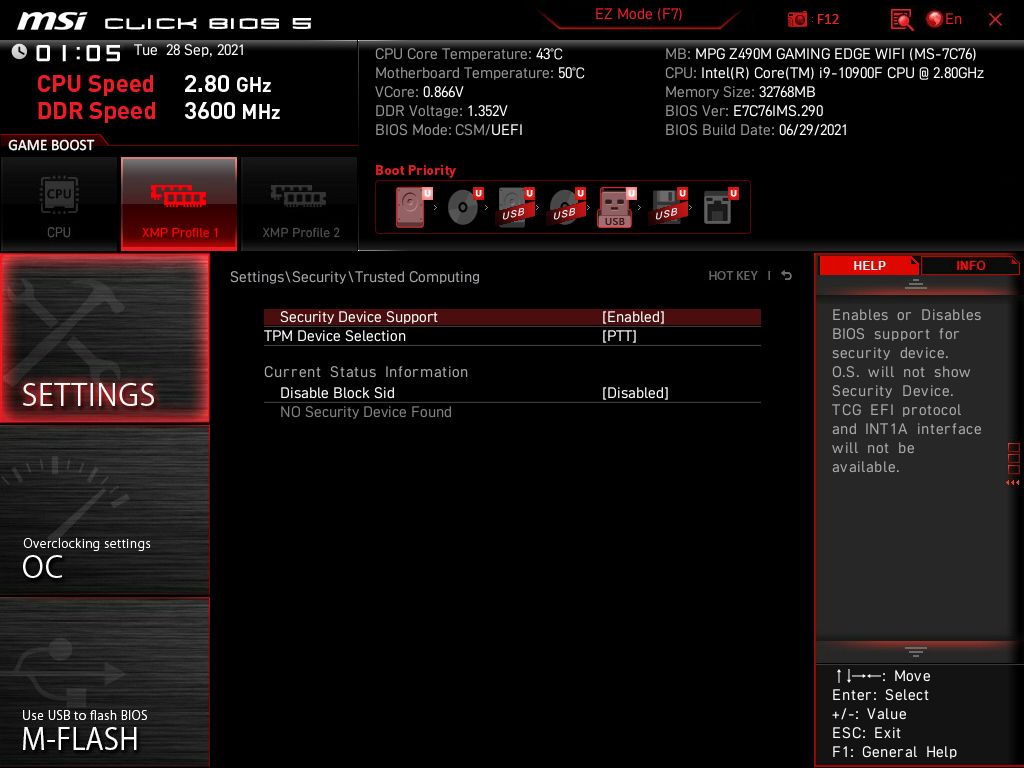 2. 在同一頁確認「 TPM Device Selection 」為「 PTT 」，儲存並離開即可。