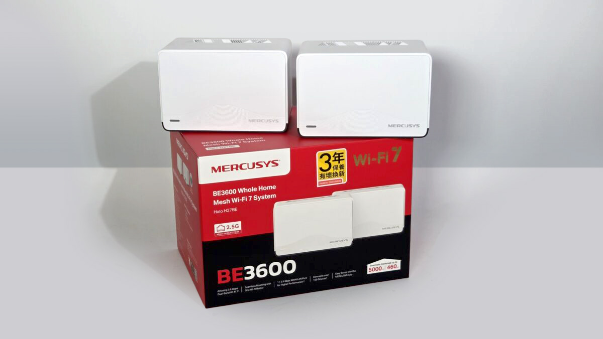 Mercusys Halo H27BE,具有 BE3600 速度。也支援 2.5Gbps WAN/ LAN。