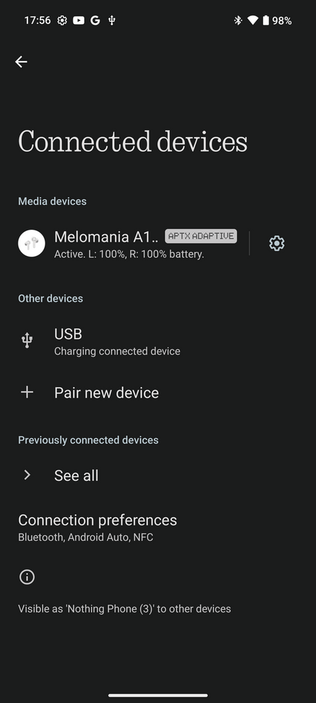 Nothing Phone (3) 偏偏不支援 LDAC,僅支援 aptX Adaptive,感覺跟旗下的耳機產品有點不同步⋯⋯