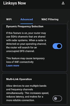 在網頁管理介面，將「Dynamic Frequency Selection (DFS)」設為啟用。