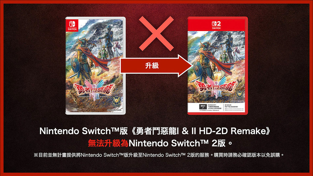 購買了 NS 版本的玩家,將無法透過下載或付費升級成 NS2 版。NS 版特典的序號不能在 NS2 上使用。