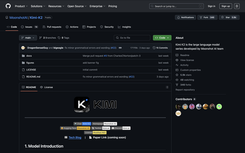 開發人員可從 GitHub 取得開源的 Kimi K2。