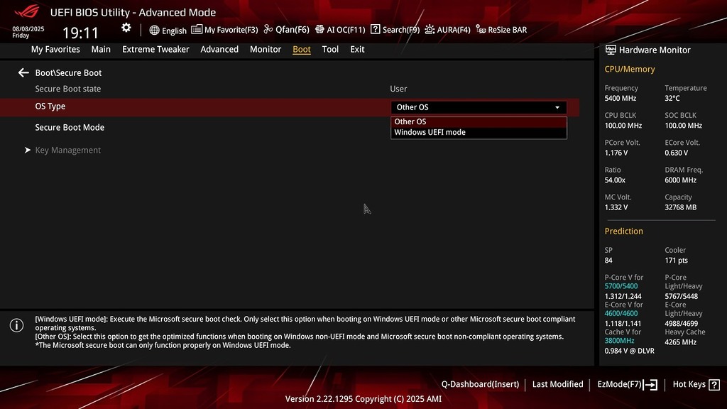 STEP 2: 把「OS TYPE」改為「WINDOWS UEFI MODE」,儲存及重開機即可。