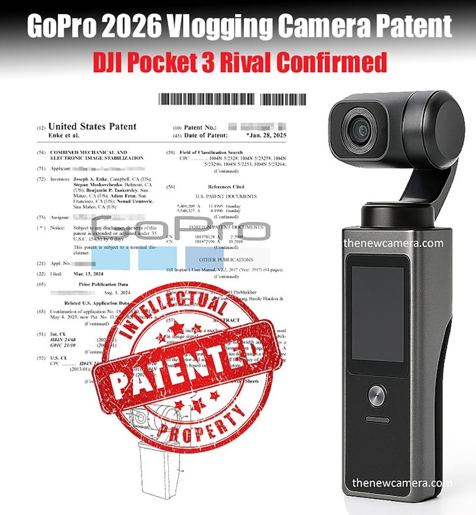 網上流出 GoPro 於美國申請的新機專利，看外型根本就是衝著 DJI 的 Pocket 系列而來。