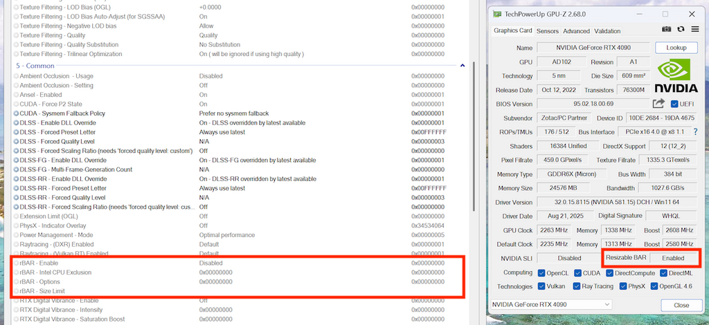 即使主機板和顯示卡都已開啟了 Resizable BAR 功能,但驅動程式的全域 rBAR 仍然預設停用的。