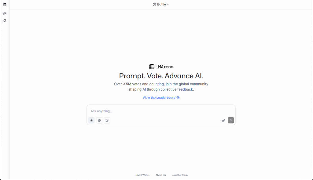LMArena 𥿑站介面相當簡單。