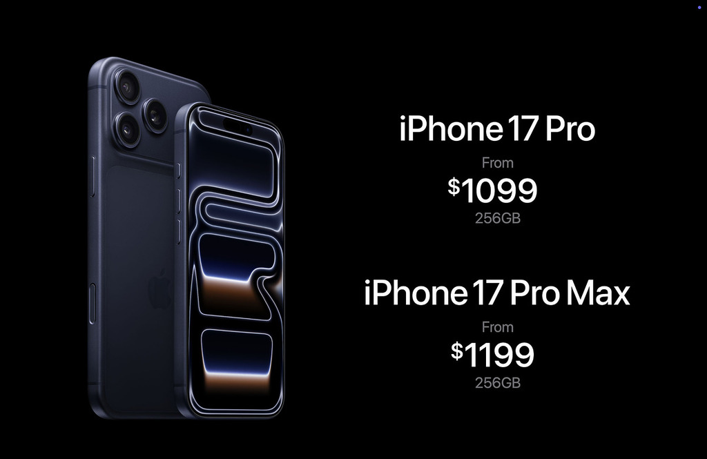iPhone 17 Pro 升級到 256GB 開始，售價跟 iPhone 16 Pro 256GB 相同。