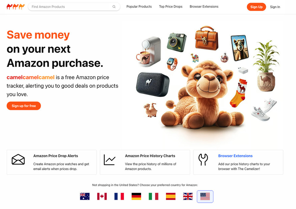 想了解 Amazon 商品的價格走勢，可以到三隻駱駝網站 CamelCamelCamel。