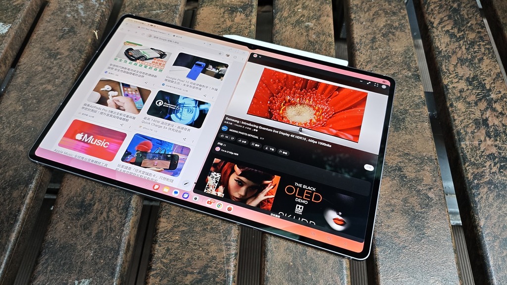 Galaxy Tab S11 Ultra 給人第一個感覺是相當大部，它採用 14.6 吋 AMOLED 屏幕，比起 13 吋的 iPad Pro / iPad Air 還要大，但重量卻相當輕巧，重量僅 692g，即使配合鍵盤，重量也只有 1.174kg 左右。