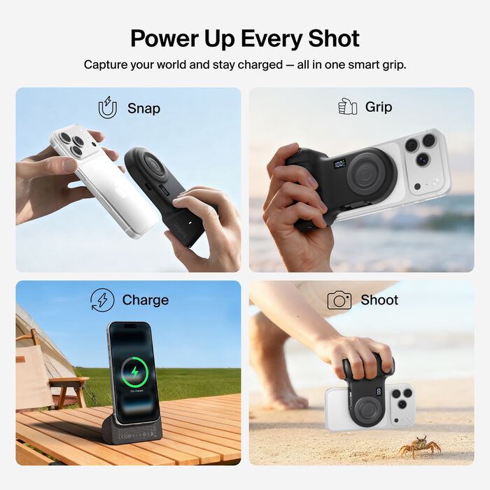Belkin Stage PowerGrip 可提供多種用法。