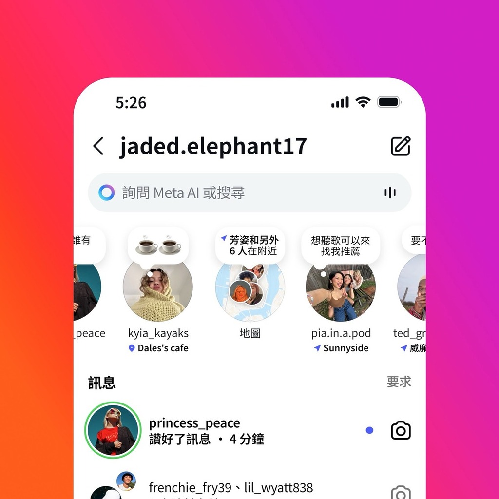 只要在主畫面往右撥到 DM 介面,就可以在限時動態列上找到「地圖」圖示。