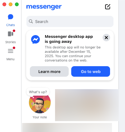 今日開啟桌面版 Messenger 就見到程式即將終止的訊息。