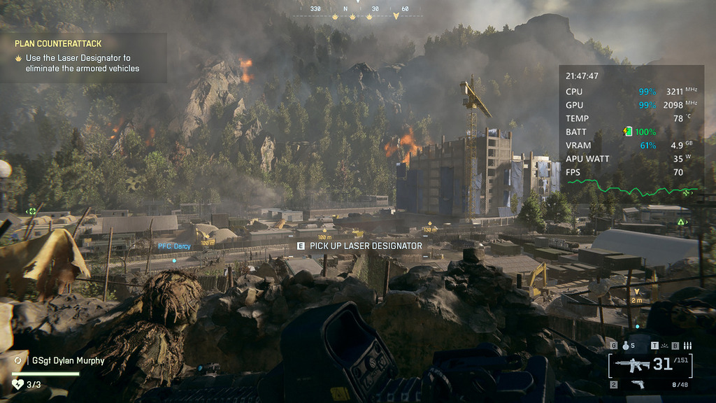 單機戰役穩跑,部分場景甚至可以接近 90fps。
