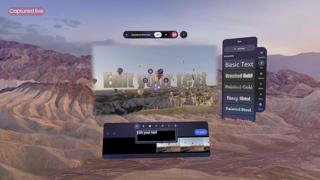 Android XR 平台獨家的「Made for XR」空間影片編輯應用:Adobe Project Pulsar。