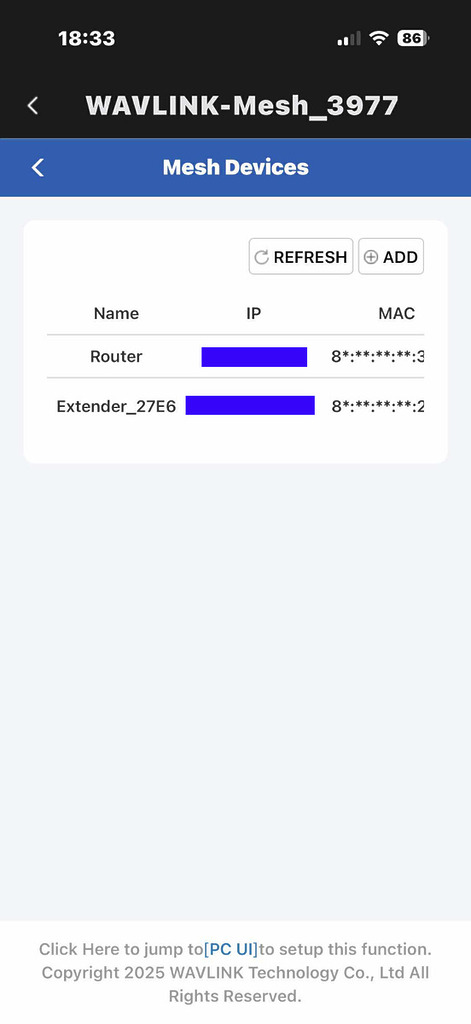 從 WAVRouter app 可查看 Mesh Wi-Fi 網路的設備。