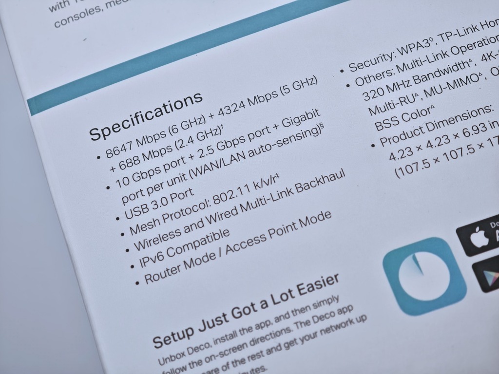 TP-Link Deco BE68 以市場少有8天線 的 BE14000 三頻 Wi-Fi 7 規格運作。