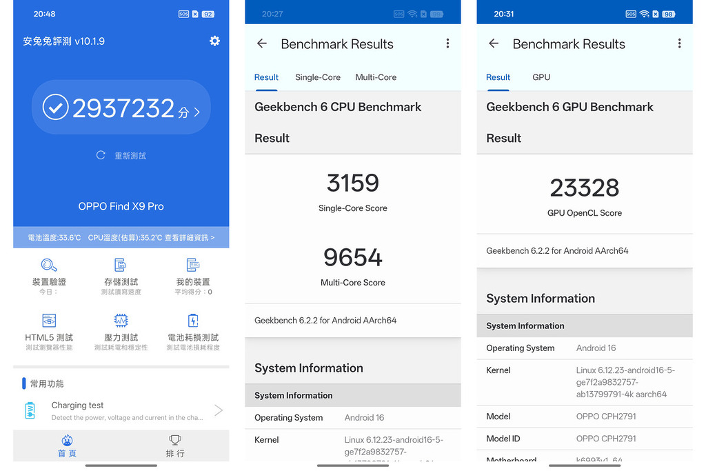 在 Antutu 評分接近 300 萬分,而在 Geekbench 中帶來 3159 及 23328 的 CPU 及 GPU 分數。