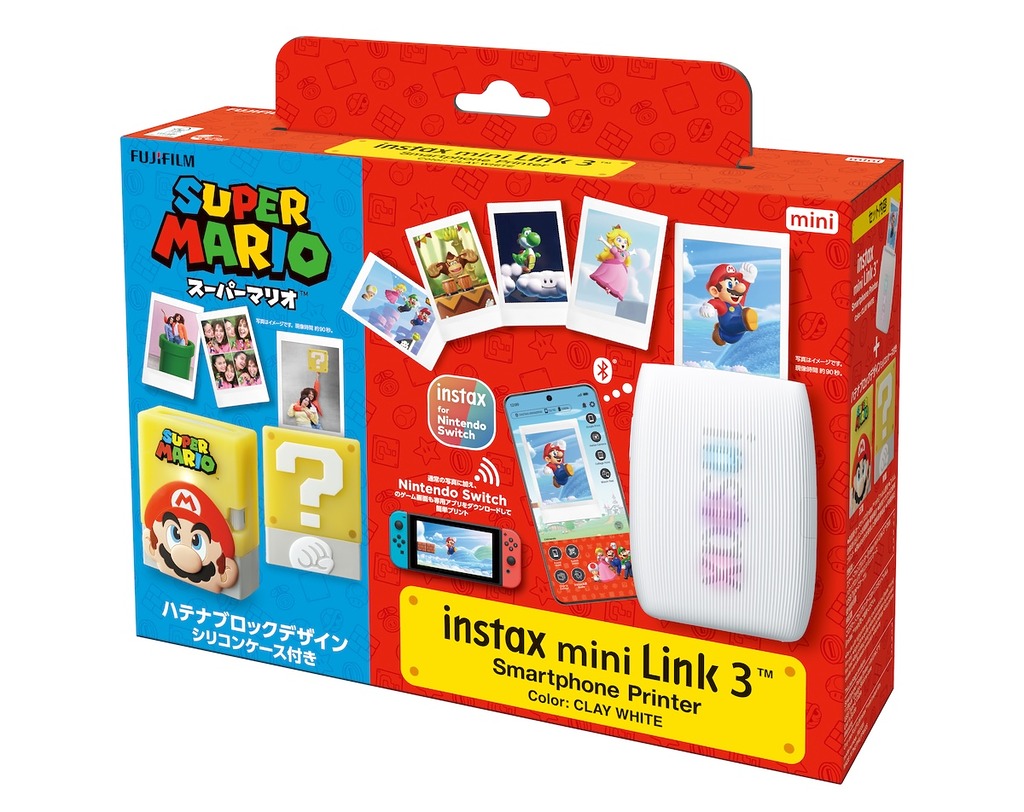 Fujifilm 新推出的 instax mini Link 3「Super Mario 問號磚」保護套特別套裝。