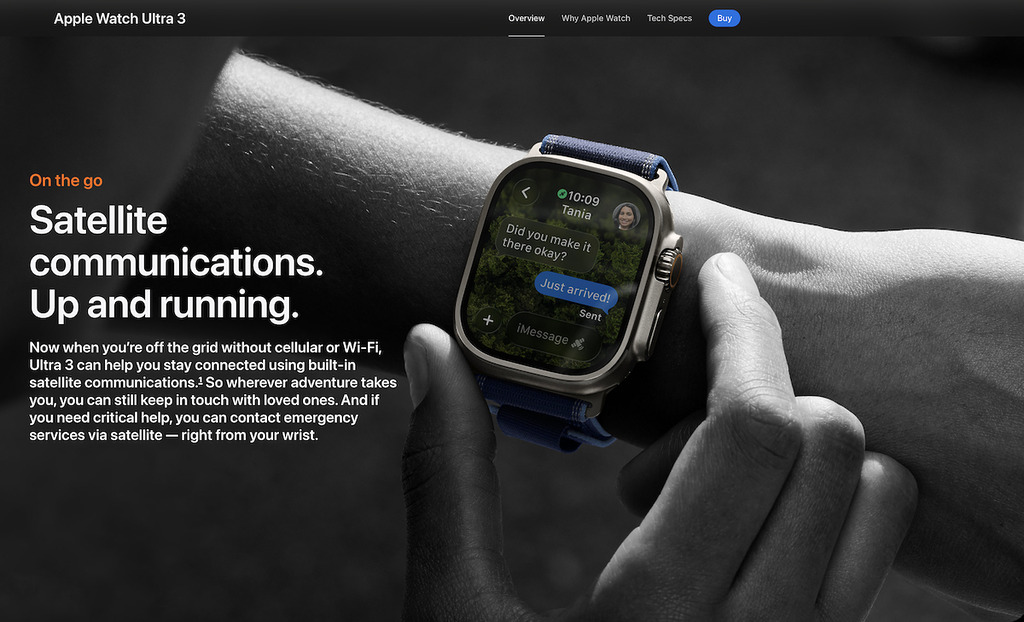 現時只有 Apple Watch Ultra 3 支援衞星通訊功能。