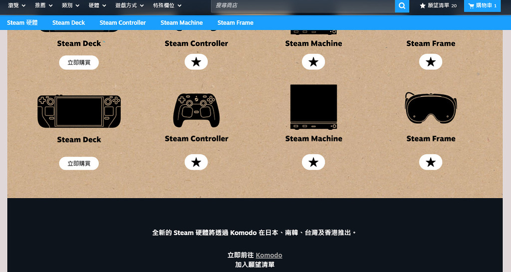 Stream 的遊戲產品在包括日本、韓國、香港和台灣地區的經銷將由 Komodo 負責，該公司目前也負責 Steam Deck 的經銷。換言之 Steam Machine 將會在香港市場發售。