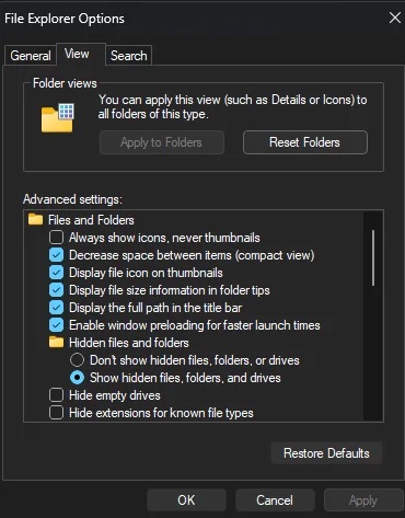 檔案總管的 Option ＞ View 選單裡會多了一個「Enable window preloading for faster launch times（允許視窗預載以加快啟動時間）」的勾選項目