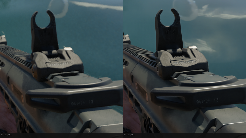 FSR3(左)vs FSR4(右),注意準星上的刻字及擴充軌的細節。