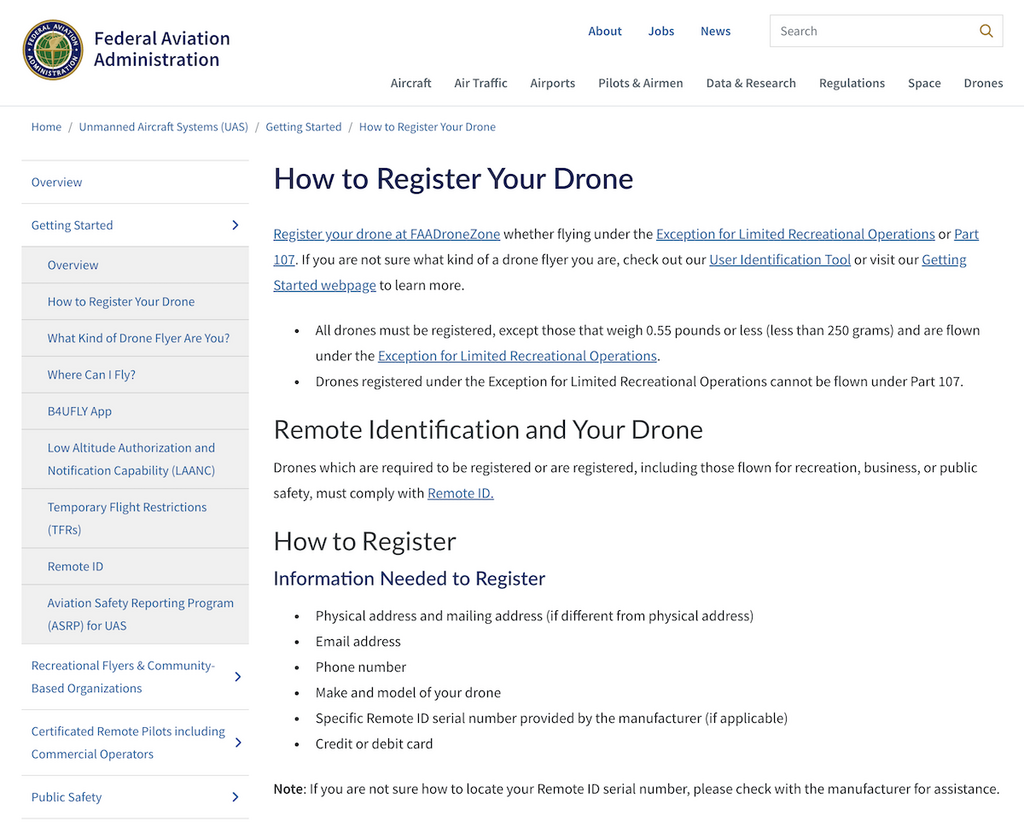 現時仍可透過 FAA 的網頁登記無人機入境美國放飛。