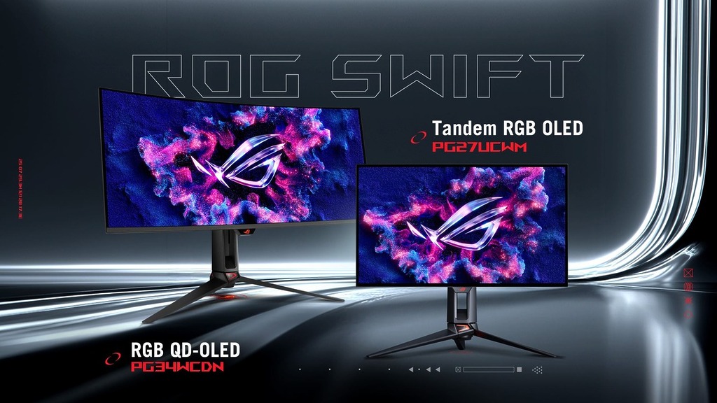 ASUS ROG 將有三款電競屏幕：ROG Swift OLED PG27UCWM、ROG Swift OLED PG34WCDN 及 ROG Strix OLED XG34WCDMS 採用新技術的 OLED 面板。