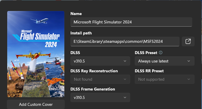 選擇想試用 DLSS 4.5 的遊戲，更改它的 DLSS、DLSS Ray Reconstruction 和 DLSS Frame Generation 版本至 v310.5，並在 DLSS Preset 和 DLSS RR Preset 選擇 Always use latest （總是使用最新的）。