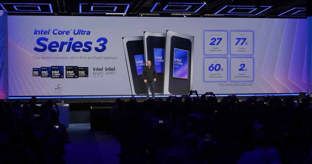 官方指 Core Ultra Series 3 可提供長達 27 小時的電池續航時間，非常強勁。