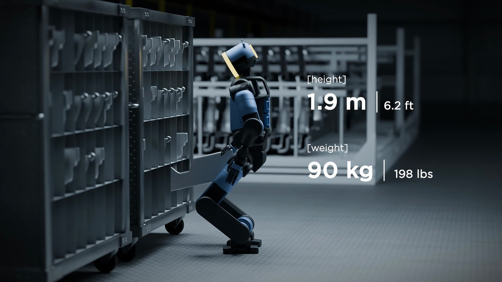 身高 1.9 米，體重 90 公斤，最高可拿取 2.3 米高的物件。