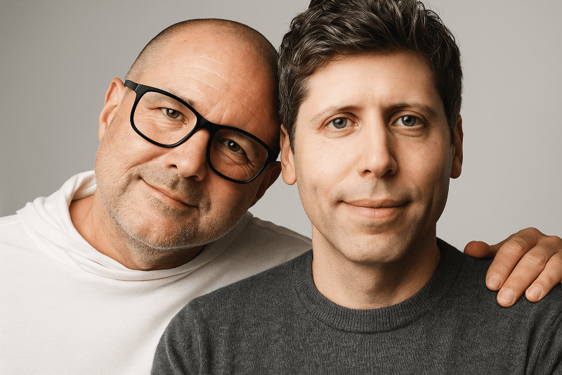 去年起，知名設計大師 Jony Ive（左）與 OpenAI CEO Sam Altman 便緊密合作，開發全新 AI 硬件裝置，期望能改變現今智能手機為 AI 入口的主導局面。