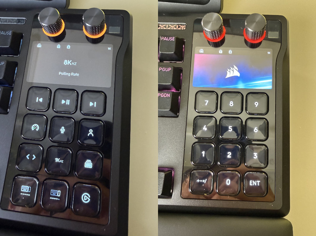 即使是比賽時不能使用 Stream Deck 軟件，右邊的 Stream Deck 鍵仍提供 FlashTap 和輪詢率切換、麥克風靜音、媒體播放控制等功能，當然也少不了傳統的數字鍵盤。
