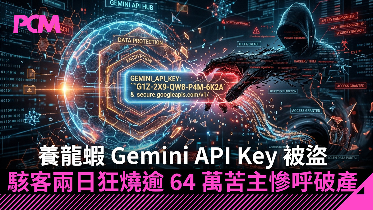 養龍蝦Gemini API Key 被盜駭客兩日狂燒逾64 萬．苦主慘呼破產- PCM