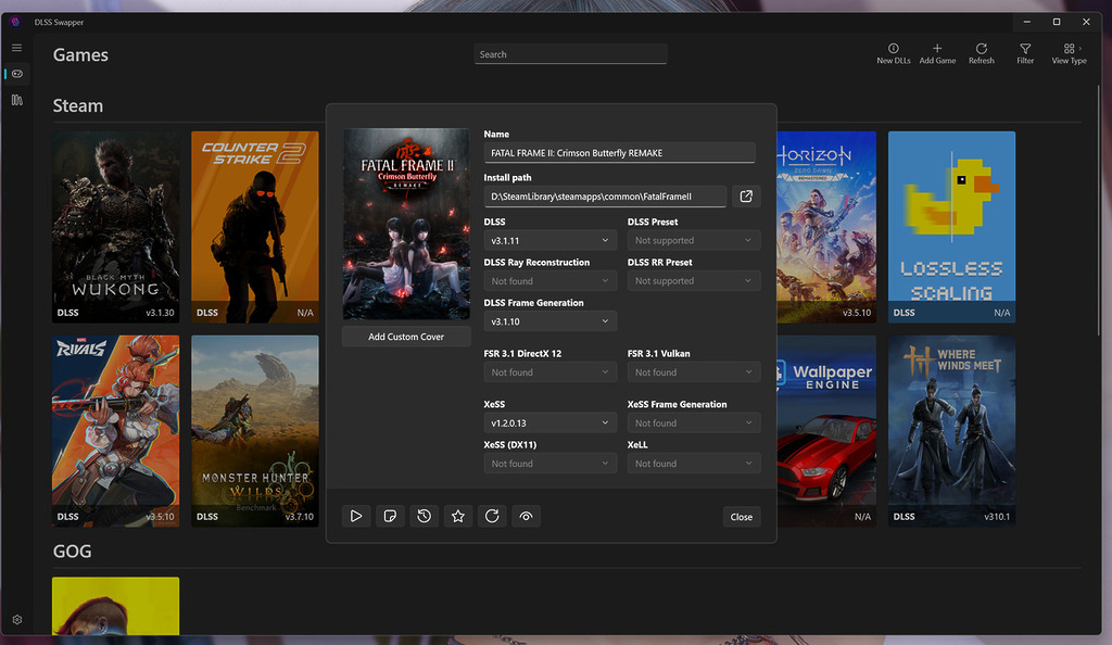 DLSS Swapper 偵測的升頻功能。