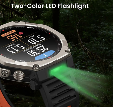 手錶更針對特殊需求加入雙色照明燈,新增的綠光模式能提供低干擾的夜間光源。