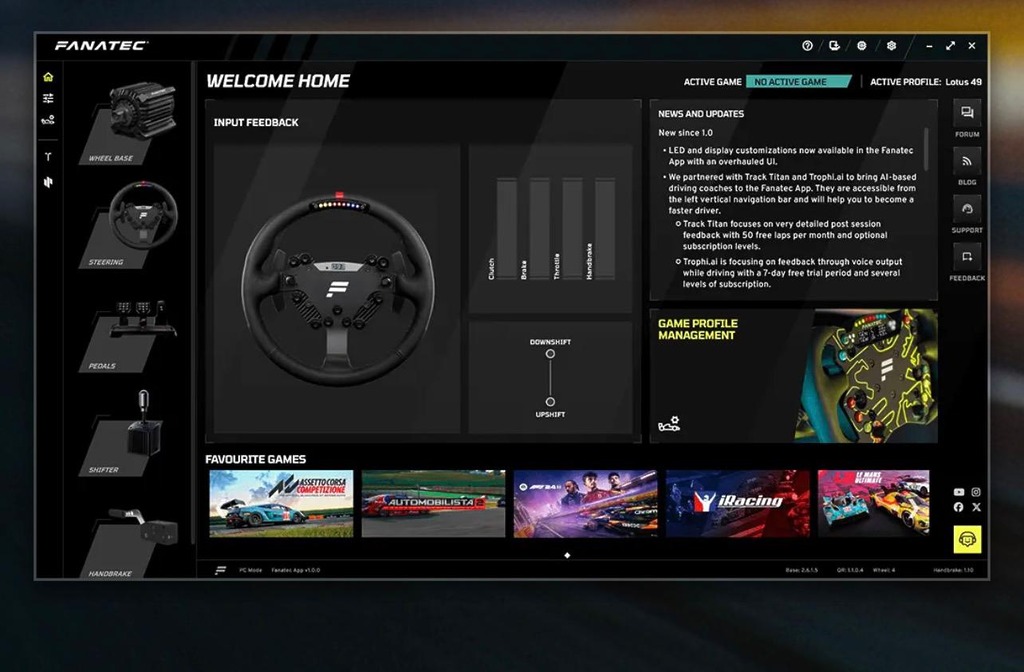 要安裝 Fanatec hardware 軟件進行校正及針對不同遊戲套用進階設定。