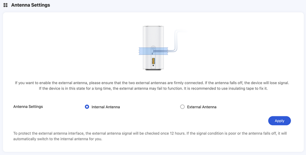 可另購外置天線,並在設定中調整以達到更佳訊號。