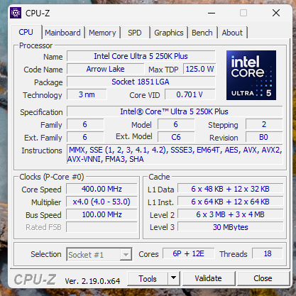 Intel Core Ultra 5 250K Plus 檢測規格