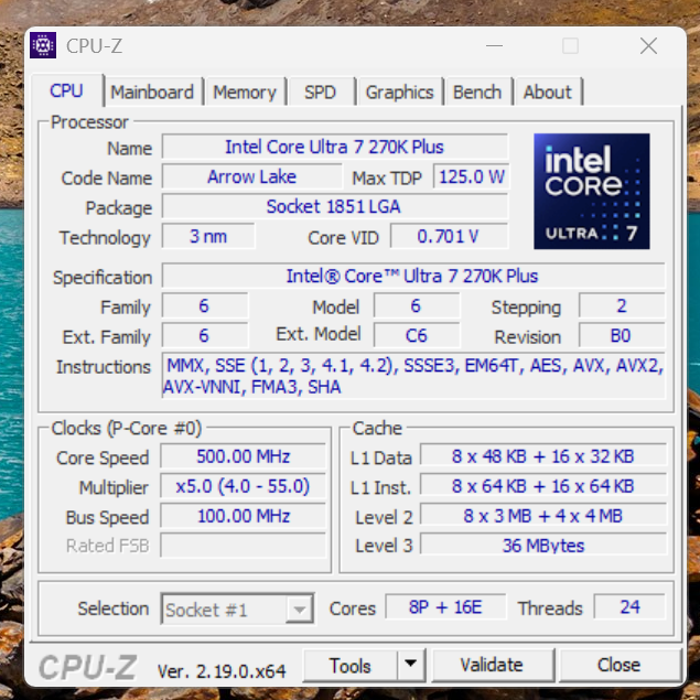 Intel Core Ultra 7 270K Plus 檢測規格