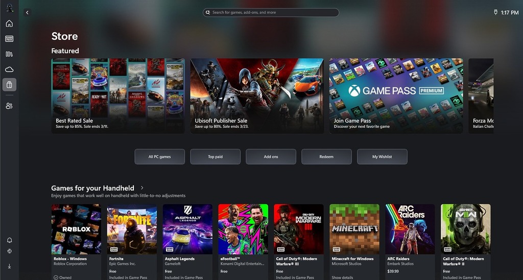 Xbox Mode 裡的遊戲商店。