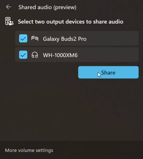 將來可以將 Windows 的音訊同時在兩個藍牙裝置播放。