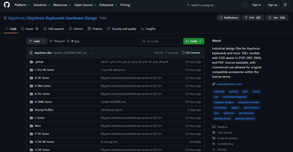檔案以 STEP 和 DXF 格式提供，可從 Keychron 的 GitHub 儲存庫取得。